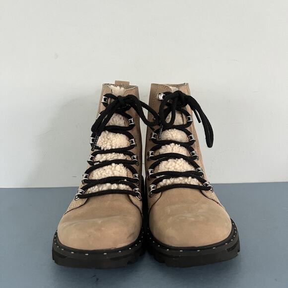 Sorel Lennox Shearling Cozy Canoe Tan Suede Lace Up Lug Sole Boots - Picture 2 of 9